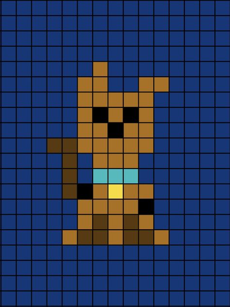 A small pixel art template of Scooby-Doo the cartoon character dog. Perler Bead Patterns Scooby Doo, Scooby Doo Perler Beads, Scooby Doo Pixel Art, Minecraft Pixel Art Easy, Scooby Doo Crochet, Pixel Art Tiny, Tiny Perler Bead Patterns, Easy Pixel Art Ideas, Pixley Art