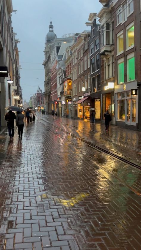 Rain In Amsterdam, Rainy Amsterdam, Fall In Amsterdam, Grey Hour, Netherlands Aesthetic, Europe Places, Europe Pics, City Pics, City Escape