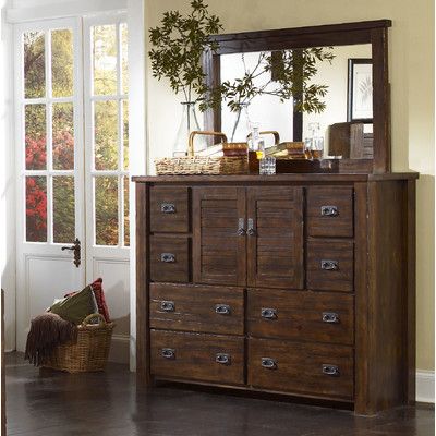 Dresser with Mirror from Wayfair Canada This dresser has a rustic look with a unique distressed finish. Rustic Dresser, Brown Dresser, Pine Dresser, 8 Drawer Dresser, Wood Dresser, Rustic Lodge, Bedroom Furniture Dresser, Bedroom Dressers, Bedroom Posters