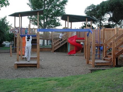 Wood Play Structure Toddler Outdoor Play Area, Playground Landscaping, Playground Surface, Playground Safety, Playground Flooring, Toddler Outdoor, Outdoor Play Areas, Diy Playground, Beautiful Patios