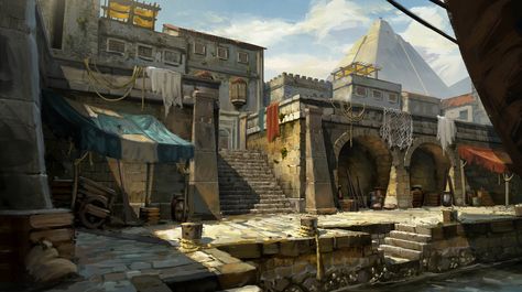 ArtStation - Meereen Docks, Gray Rogers Dock Art, Fantasy Village, Background Tile, Location Inspiration, My Fantasy World, Landscape Concept, Digital Portrait Art, Got Game, Fantasy City