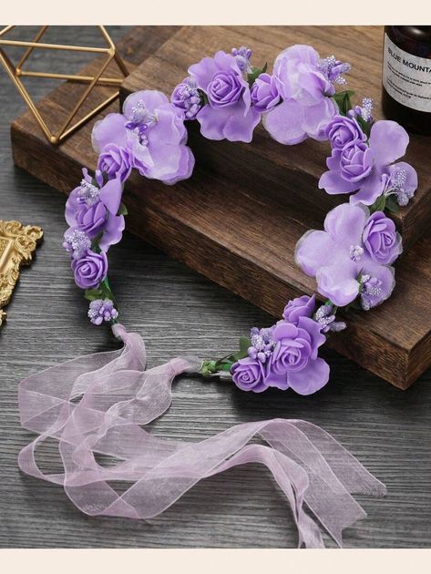 1 Piece Of Forest-style Simulated Flower Garland Headdress Hair Accessories Seaside Holiday Headdress | SHEIN USA Bridesmaid Wreath, Wedding Bridesmaid Flowers, Floral Hair Crown, Wreath Crown, Festival Headband, Flower Crown Headband, Bridal Headwear, Headband Women, Bridesmaid Hair Accessories