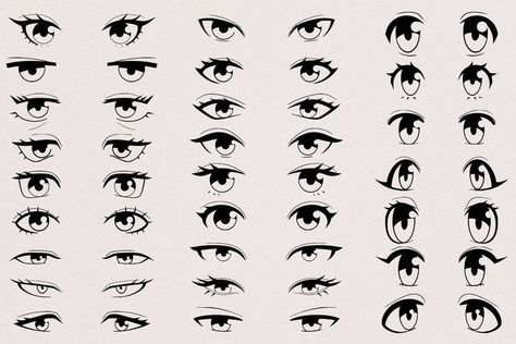 Digital Art Eyes Cartoon, Winking Anime Eyes, Anime Eye Shapes Female, Different Eye Art Styles, Cartoon Eye Drawing Styles, How To Draw Cartoon Eyes, Cartoon Eyes Reference, Female Eyes Drawing, Big Anime Eyes