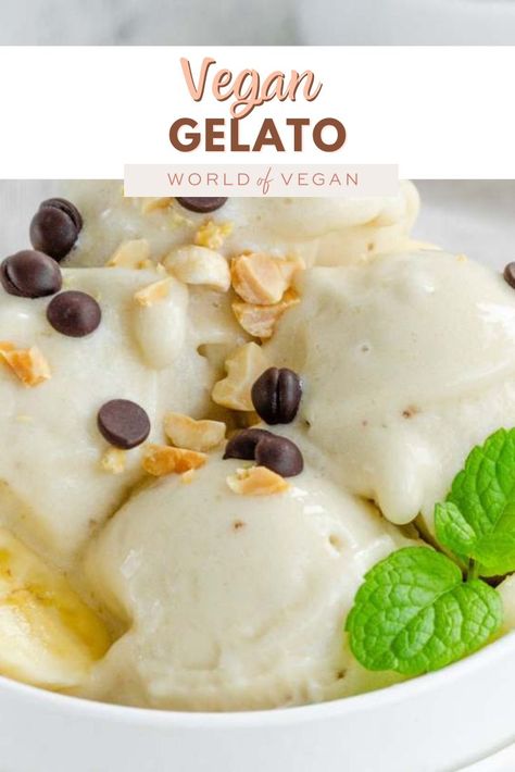 Learn how to make your own vegan gelato at home! Guide + recipe: https://www.worldofvegan.com/vegan-gelato/ Dairy Free Gelato Recipe, Gelato Base Recipe, Vegan Chicken Recipes, Vegan Gelato, Dairy Free Pudding, Gelato Recipe, Dairy Free Treats, Yum Recipes, Spiralizer Recipes