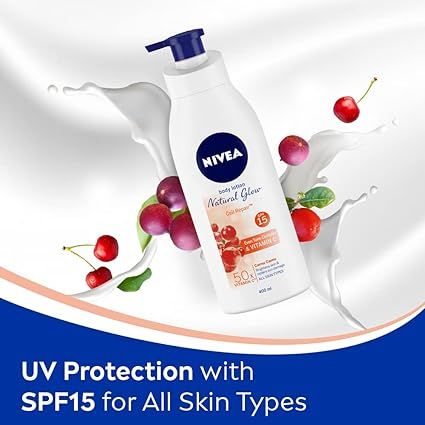 "🌸 Glow like never before with Nivea Natural Glow Body Lotion! 🌟 400ml of pure radiance infused with SPF 15 & 50X Vitamin C! ✨ Repair, protect, and let your skin dazzle! 💖 Unleash your inner sunshine goddess! 🌞 #GlowWithNivea" Lotion Cocoa Butter, Cocoa Butter Scent, Nivea Lotion, Nivea Body Lotion, Acerola Cherry, Collagen Cream, Body Sunscreen, Moisturizing Serum, Smoother Skin