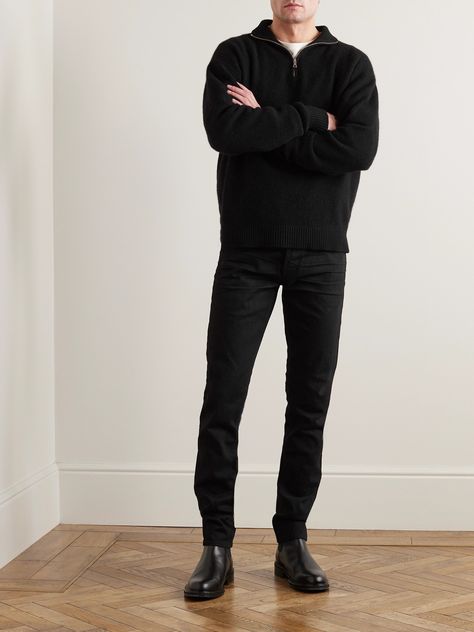 EXCLUSIVE AT MR PORTER. TOM FORD's jeans subtly draw inspiration from all-American Western style. Cut from selvedge denim, they have a slim-leg profile and a leather logo patch at the waistband. Wear yours with boots and a leather jacket. Tom Ford Outfit Men, Black Jeans Outfit Mens, Tom Ford Man, Slim Jeans Men, Tom Ford Menswear, Tom Ford Jeans, Uni Outfit, Tom Ford Clothing, Jeans Outfit Men