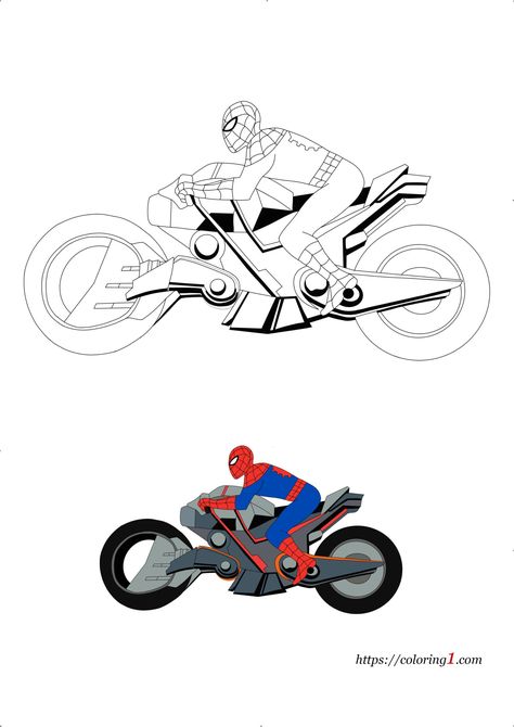 Spiderman Motorcycle Coloring Pages - 2 Free Coloring Sheets (2021) Spiderman Motorcycle, Motorcycle Coloring Pages, Super Hero Coloring Sheets, Lego Spiderman, Avengers Coloring Pages, Superhero Coloring Pages, Avengers Coloring, Free Printable Coloring Sheets, Spiderman Coloring