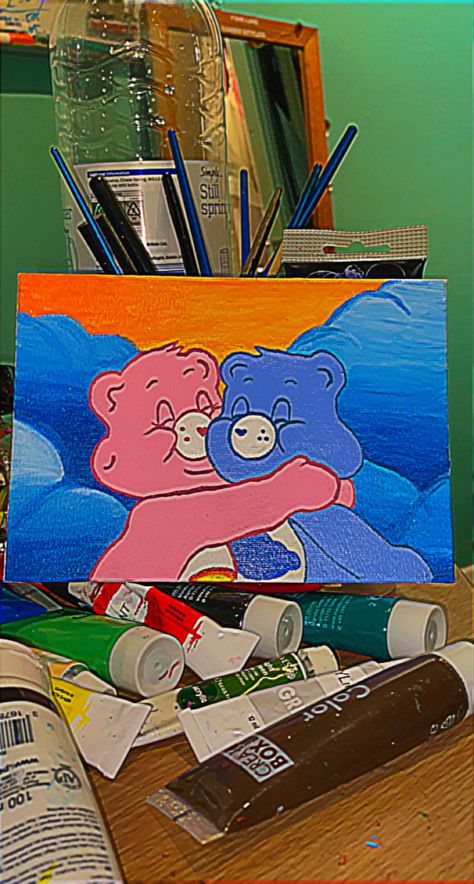 Care Bear Painting Canvas, Care Bear Canvas Painting, Care Bears Painting, Care Bear Painting, Care Bears Aesthetic, Aesthetic Canvas Art, Bears Aesthetic, Bear Painting, Aesthetic Canvas