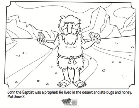 Kids coloring page from What's in the Bible? featuring John the Baptist from Matthew 3. Volume 10: Jesus is the Good News! John The Baptist Coloring Page, Sunday School Coloring Pages, Childrens Sermons, Bible Story Crafts, Preschool Bible, Preschool Coloring Pages, Coloring Pages Inspirational, School Coloring Pages, Bible Coloring Pages