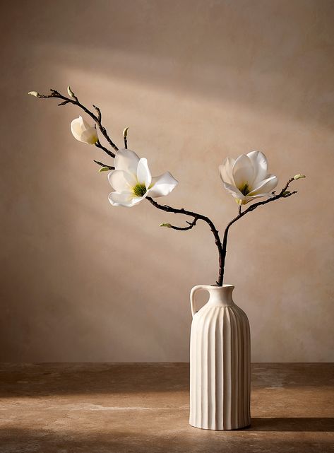 Magnolia Branches In Vase, Magnolia Branch, Long Vase, Artificial Branches, Asian Flowers, Floral Tattoos, White Magnolia, Decorative Planters, Decorative Pots