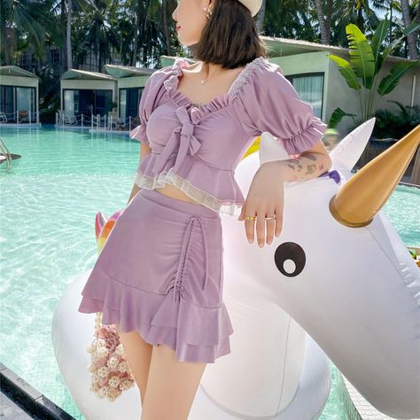 Smarter Shopping, Better Living! Aliexpress.com Korean Swimsuit, Chic Bathing Suits, Purple Bathing Suit, Kids Winter Outfits, Halter Bathing Suit, Modest Swimwear, Women Swimwear, Two Piece Swimwear, Two Piece Swimsuit