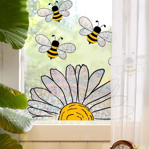 PRICES MAY VARY. 【Package Includes】You will receive 1 sheets of window cling, totally 5pcs window clings, the sheet measures 30 x 40 cm/11.8 x 15.7 inch. 【Delicate Design】 Our window stickers are patterned with sunflower and bee, fresh and attractive, full of spring and sunmmer feeling, adding a funny atmosphere for your home and party. 【Reusable】These suncatcher window decals are electrostatically adherent, making them easy to peel and stick. They are also washable, removable, and reusable. 【Do Sunlight Window, Diy Window Clings, Adhesive Window Film, Bee Decals, Stickers Colorful, Bee Flower, Spring Window, Glass Sticker, Bee Wall