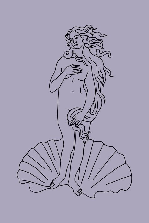 Birth Of Venus Line Art, Venus Line Art, Alphonse Mucha Sketch, Venus Tattoo, Edit Wallpaper, Birth Of Venus, Muse Art, Iphone Wallpaper Pattern, Free Motion Embroidery