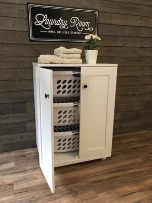 #laundryroom #laundryroondecor #diy Tilt Out Laundry Hamper, Diy Farmhouse Ideas, Grey Laundry Rooms, Laundry Room Storage Shelves, Laundry Shelves, Small Laundry Room Organization, Room Storage Diy, Laundry Sorter, Farmhouse Front Porches