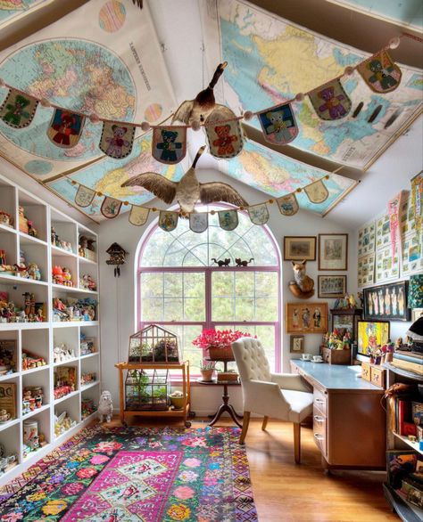 Colorful, whimsical Art Studio Room, Art Studio Design, Craft Space, Studio Room, Decoration Inspiration, Winter Art, Home Library, Studio Space, Space Crafts