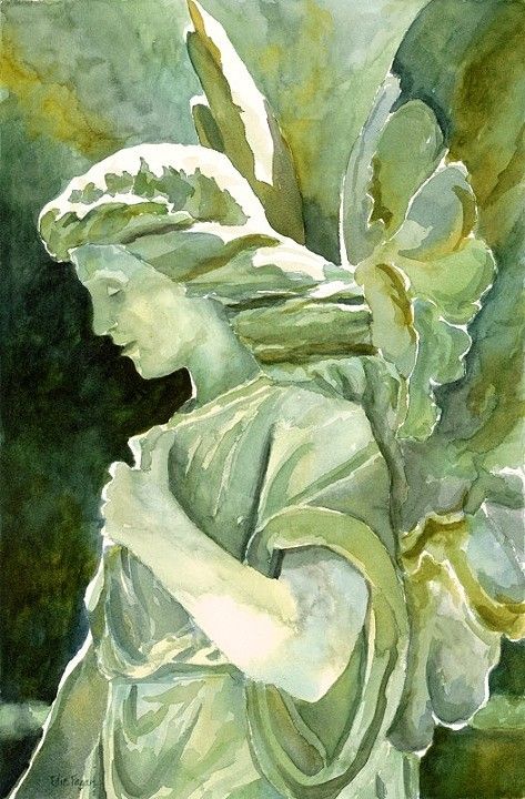 edie fagan - watercolor artist Statue Black And White, Watercolor Angel, Winter Park Florida, Angel Statue, Angel Painting, Angel Art, Painting Watercolor, Original Watercolor Painting, Watercolor Painting