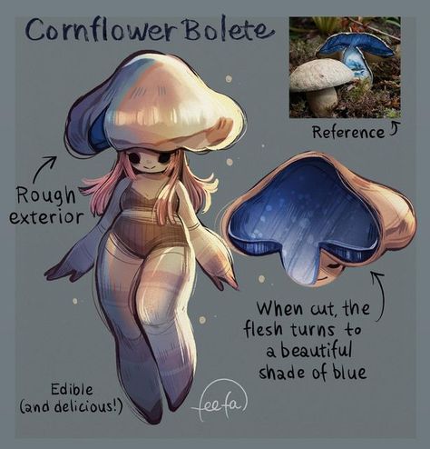 Mushroom As People, Feefal Mushroom, Mushroom Types Drawing, Mushroom Human Drawing, Mushroom Girlfriends Drawing, Fantasy Mushroom Creature, Feefal Art Mushroom, Mushroom Oc Art, Cute Mushroom Stuff