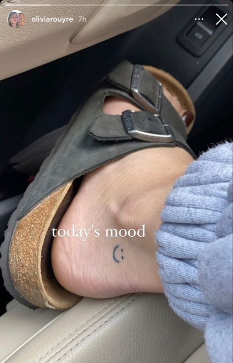 Smile Face Tattoo, Olivia Rouyre, Ankle Tattoo Men, Smiley Face Tattoo, Small Cross Tattoos, Small Foot Tattoos, Ankle Tat, Smile Tattoo, Ankle Tattoos For Women