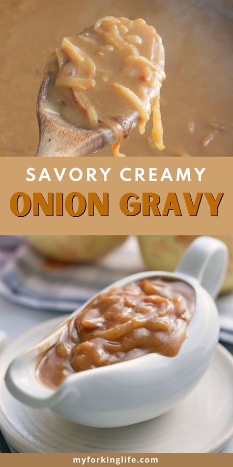 Prepare this Simple Onion Gravy effortlessly with basic pantry staples you likely already have on hand. Start by sautéing the onions until they turn irresistibly sweet and caramelized. Then, thicken it up with flour and infuse the mixture with a hearty beef broth, allowing it to gently simmer on the stovetop until it reaches the perfect consistency. This delectable onion gravy is the ultimate accompaniment for serving over velvety mashed potatoes! Onion Gravy Recipe, Over Mashed Potatoes, Autumn Side Dishes, Fall Fun Food, Fall Comfort Food, Homemade Gravy, Onion Gravy, Gravy Recipe, Unprocessed Food