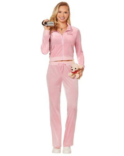 You're not a regular mom! You're a COOL mom. This Mean Girls costume features a zip-up cropped hoodie with "Cool Mom" fashioned out of rhinestones on the chest. Matching plush pink pants and an adorable dog prop complete the look. Just remember - there are NO rules in your house. Officially licensed Includes: Zip-up hoodie Pants Plush dog Long sleeves Zipper closure Material: Polyester, spandex Care: Spot clean Imported Note: Shoes and camera prop sold separately Mean Girls Mom Costume, Regina George Mom Costume, Mean Girls Halloween Costume, Mean Girls Mom, 2000s Halloween Costume, Mean Girls Halloween Costumes, Mom Costume, Mean Girls Costume, Mean Girls Halloween