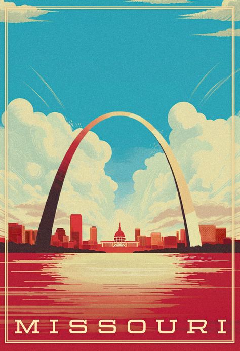 St. Louis, Missouri Aesthetic, Places Poster, Travel Signs, Room Palette, Bridge Drawing, Adventure Poster, St Louis Arch, Arch Art