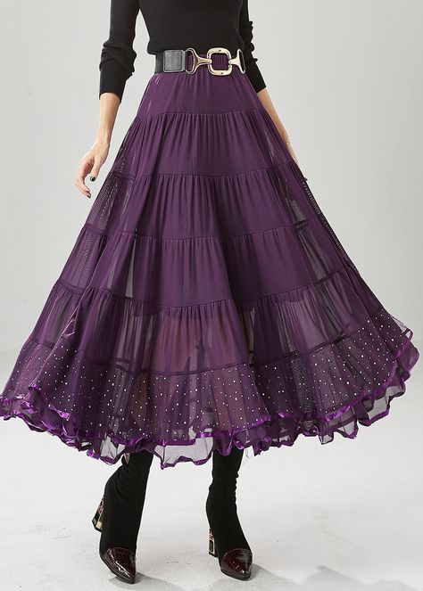 Long Flowy Skirt Outfit, Purple Skirt Outfit, Dull Purple, Skirts Fall, Chiffon Skirts, Mode Purple, Magic Clothes, Purple Outfits, Purple Skirt