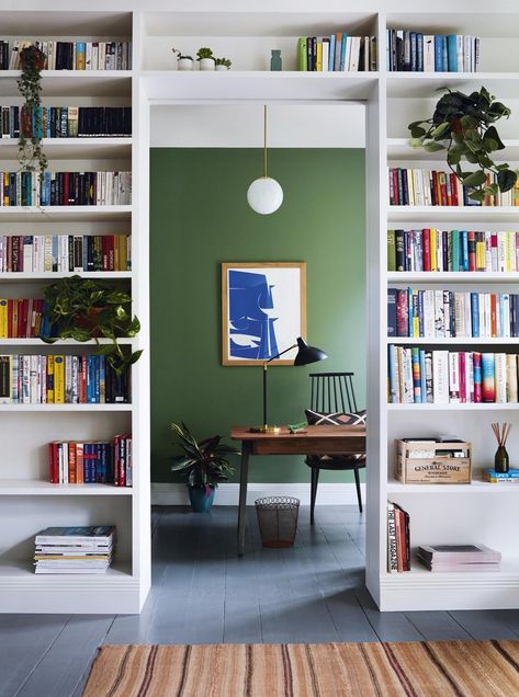 Joinery ideas | House & Garden Bookcase Inspiration, Mdf Shelving, Beata Heuman, Mews House, Mdf Doors, Oak Bookcase, Painted Floors, House Garden, Built In Wardrobe