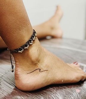 Ankle Wave Tattoos For Women, Ocean Wave Ankle Tattoo, Life Comes In Waves Tattoo, Pura Vida Wave Tattoo, Cute Wave Tattoos, Wave Ankle Tattoos For Women, Foot Tattoo Placement Ideas, Small Wave Tattoo Ankle, Wave Tattoo On Ankle