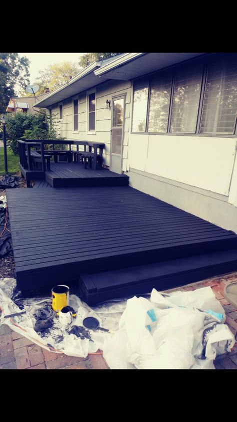 Bedroom Deck, Patio Decks, Black Deck, Black Patio, Deck Colors, Floating Deck, Dark Stains, Stain Colors, Patio Deck