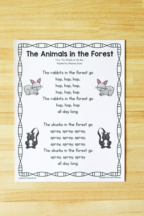 Forest Animals Preschool Circle Time Song - Fantastic Fun & Learning Preschool Circle Time Songs, Forest Animals Preschool, Forest Animal Crafts, Forest Preschool, Camping Theme Preschool, Forest Crafts, Forest Animals Theme, Animals Preschool, Circle Time Songs