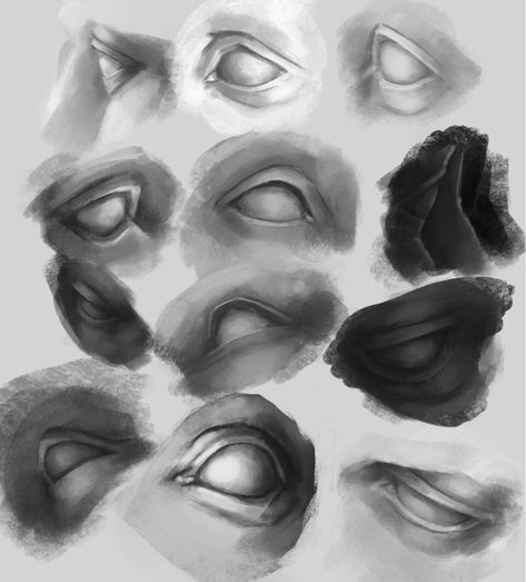 Eye shadow drawing references Drawing Shadows Face, Blind Eyes Drawing Reference, Eye Studies Drawing, Shadows On Face Drawing Reference, Shadows On Face Drawing, Widened Eyes Drawing, Eye Injury Drawing Reference, Eye Shadow Drawing, Shadow Drawing Sketches