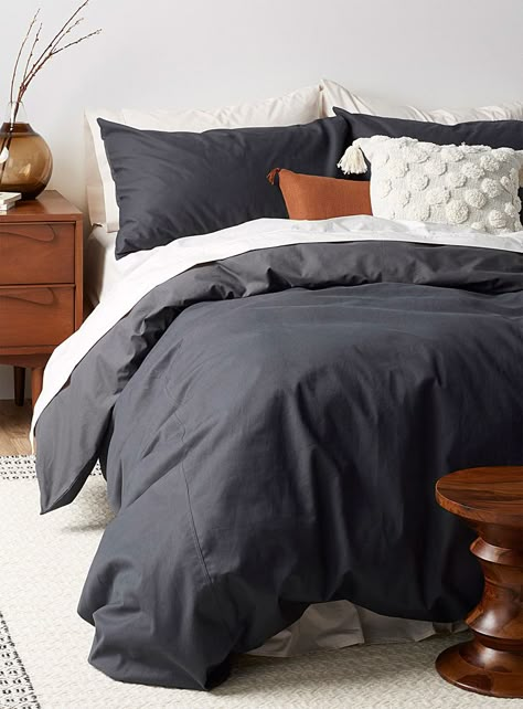 Grey Sheets Bedroom, Dark Grey Duvet Covers, Dark Grey Bedding, Dark Bedding, Bedroom Duvet, Black Duvet, Grey Duvet, Black Duvet Cover, Black Sheets