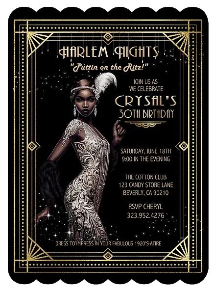 Shop at Unique Invitations by Cheryl 2/93 Harlem Nights Theme Party, Harlem Nights Party, Harlem Nights Theme, Lion King Invitation, Luxury Event Decor, Debut Theme, Moms 60th, 40th Birthday Presents, Harlem Nights