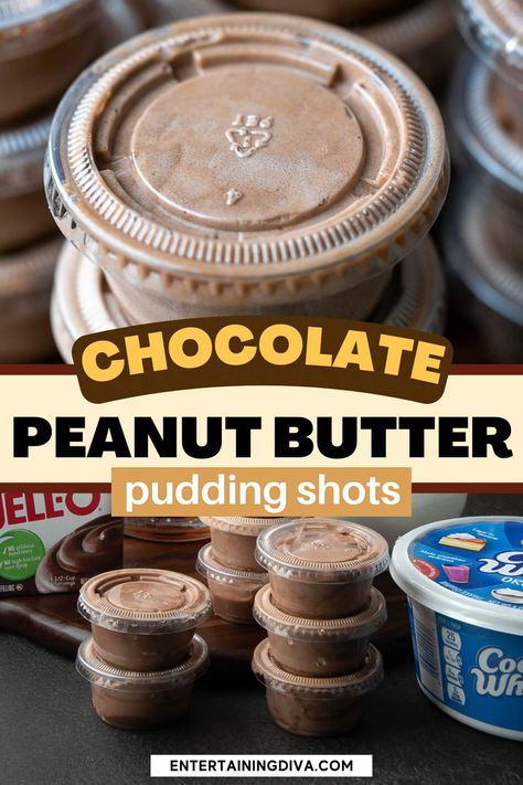 Peanut Butter Pudding Shots, Chocolate Pudding Shots, Pudding Shot Recipes, Peanut Butter Pudding, Best Jello Shots, Peanut Butter Whiskey, Jello Pudding Shots, Halloween Jello Shots, Butter Pudding