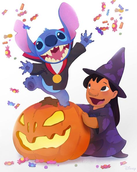 Trick or treat! Whose costume is cuter? Comment 🧛‍♂️ for Stitch and 🧙‍♀️ for Lilo. Helloween Wallpaper, Halloween Wallpaper Iphone Backgrounds, Halloween Wallpaper Backgrounds, Stitch Halloween, Lilo And Stitch Drawings, Halloween Wallpaper Cute, Lilo Y Stitch, Stitch Drawing, Lilo Et Stitch