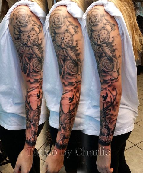 Nature Tattoo Sleeve Women, Nature Tattoo Sleeve, Girls With Sleeve Tattoos, Full Sleeve Tattoo Design, Tattoos For Women Half Sleeve, Dream Catcher Tattoo, Half Sleeve Tattoos For Guys, Trendy Tattoo, Flower Tattoo Sleeve