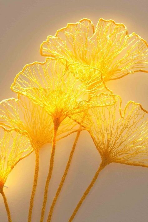 Australian artist Meredith Woolnough pays tribute to nature’s beauty and fragility by creating delicate and fine embroideries. Meredith Woolnough, Yellow Board, Yellow Aesthetic Pastel, Ginkgo Leaf, Yellow Wallpaper, Yellow Aesthetic, Aesthetic Colors, Australian Artists, Mellow Yellow