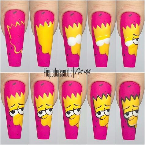 Character Nail Art Step By Step, Donut Drawing, Cartoon Nail Designs, Nail Therapy, Uñas Ideas, Cartoon Nails, Crazy Nail Art, Velvet Nails, Nails Tutorial