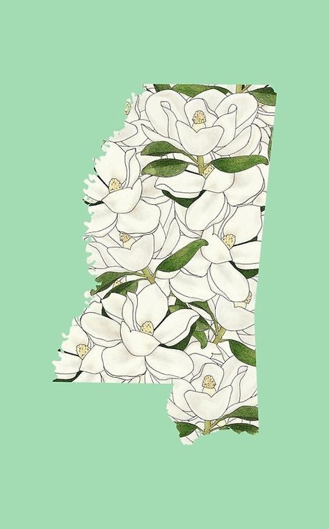 "Mississippi in Flowers" by UrsulaRodgers | Redbubble Mississippi Magnolia, Mississippi Delta, State Outline, Clay Design, Magnolia Flower, Flowers Art, Southern Charm, Colored Pencil, Flower Drawing