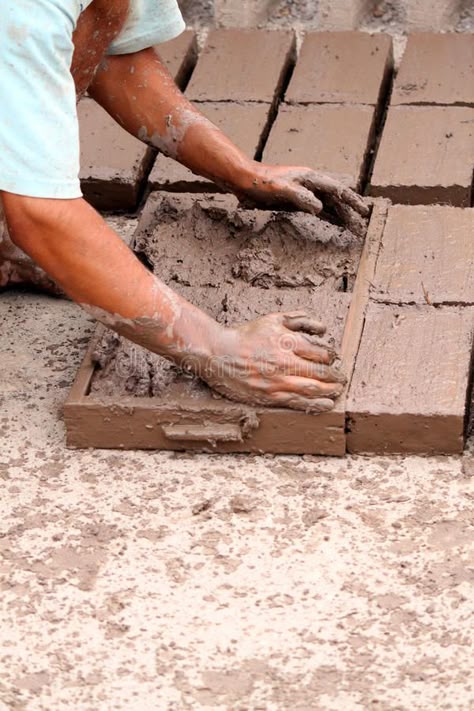 Hands of worker making bricks royalty free stock images Making Bricks, Brick Images, Mud Brick, Outdoor Meditation, Wattle And Daub, Recycled House, Rustic Mediterranean, Sustainable Building Materials, Mud House