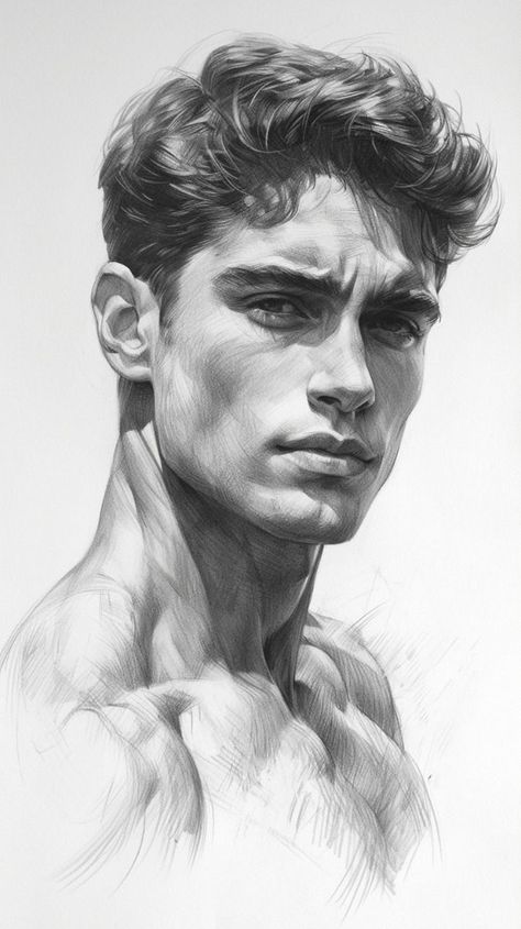 Realistic Drawings References, Faces Drawing Sketches, Men Portrait Drawing, Realistic Character Art, Male Face Sketch, Man Portrait Drawing, Man Face Drawing, Male Sketches, Pencil Drawing Pictures