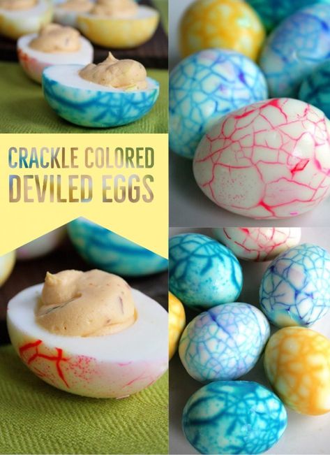 Crackle Colored Deviled Eggs - Doughmesstic #deviledeggs #easter Color Deviled Eggs, Dyed Deviled Eggs, Colored Deviled Eggs, Egg Project, Halloween Deviled Eggs, Sriracha Deviled Eggs, Thanksgiving Deviled Eggs, Easter Deviled Eggs, Devilled Eggs Recipe Best