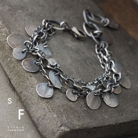 "Bracelet is made of oxidized silver 925  Handmade  links have an oval shape and are (10x15 mm) in size, Silver elements diameter : 0.3\" - 0.55 ( 8-14mm) In the pictures you can see the bracelet with Size M/L - Its weight is 23.5g  SIZE : S/M - Total length 7 3/4 Inches.  Adjustable inside circumference 5 3/4 - 6 3/4 inches (Total length 19.5 cm.  Adjustable inside circumference 14.5-17.5 cm ) M/L - Total length 8.5 Inches.  Adjustable inside circumference 6 1/4 - 7 3/4 inches (Total length 22c Red Coral Earrings, Jewelry Making Bracelet, Jewelry Bracelets Silver, Boho Bracelet, Silver Jewelry Fashion, Unisex Bracelets, Lovely Earrings, Oxidized Silver, Stunning Earrings