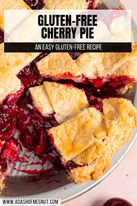 There is nothing more quintessentially summer than a cherry pie. This gluten-free cherry pie recipe is sweet, yet a little tart from the fresh, juicy cherries and has a homemade gluten-free crust that is buttery and flaky. Whether it’s for a summer picnic or a special family gathering, this pie is always a crowd-pleaser and is surprisingly easy to make! Serve with a dollop of whipped cream or a scoop of vanilla ice cream and you’ll have the perfect summer treat. Gf Cherry Pie, Cherry Pie Gluten Free, Gluten Free Cherry Crisp, Gluten Free Cherry Pie, Dairy Free Baked Goods, Gluten Free Pie Recipes, Gluten Free Pies Recipes, Cherry Pie Filling Recipes, Cherry Crisp