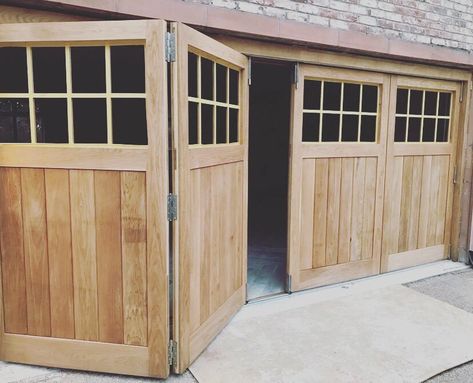 Workshop Doors Ideas, Bifolding Garage Doors, Bi Folding Garage Doors, Bi Fold Garage Door, Bi Fold Garage Doors, Wooden Garage Doors Diy, Barn Door Garage Doors, Vintage Garage Doors, Double Garage Door Ideas