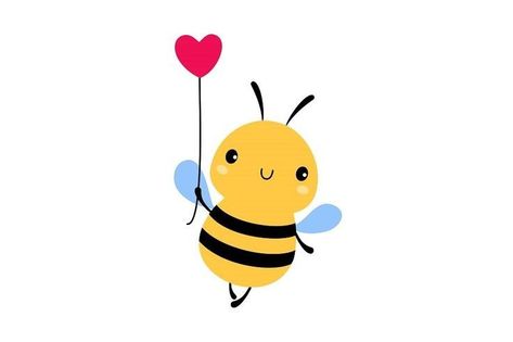 Bee Cover Photo, Cartoon Bees Cute, Cute Honey Bee Drawing, Cute Bee Painting, Bees In Love, Cute Bee Illustration, Honeybee Illustration, Insect Character, Cute Animals Illustration