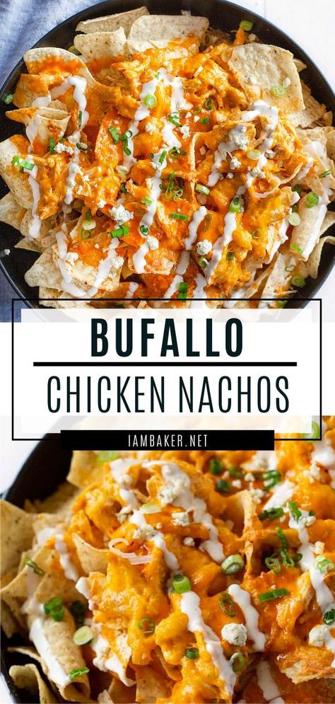 Chicken Nachos Sheet Pan, Nachos Sheet Pan, Buffalo Chicken Nachos Recipe, Football Party Food Appetizers, Healthy Buffalo Chicken Dip, Buffalo Chicken Nachos, Buffalo Chicken Tacos, Chicken Nachos Recipe, Buffalo Chicken Dip Easy