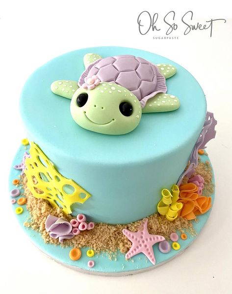 Turtle Cake Topper, Office Cake, Sea Turtle Birthday, Sea Turtle Cake, Ocean Birthday Cakes, Turtle Birthday Cake, Summer Birthday Cake, Turtle Birthday Parties, Ocean Cakes