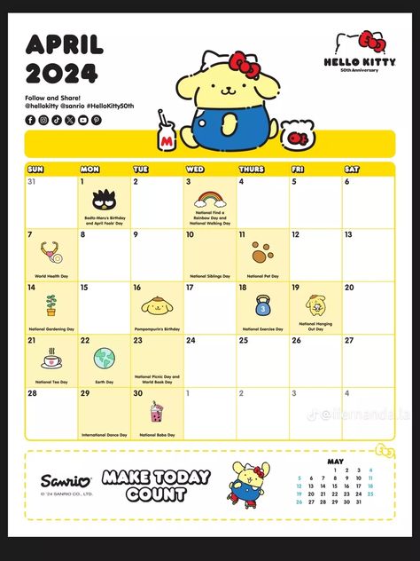 2024 April Hello Kitty Pompompurin  Calendar Event Organizer Planners, Business Planner Organization, April Hello, Goal Planner Free, Hello Kitty Pompompurin, Daily Schedules, Bill Planner, Wedding Organizer Planner, Digital Weekly Planner