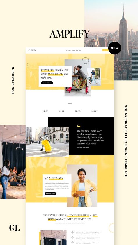 The Amplify Template is a high-end, dynamic, and strategic Squarespace Fluid Engine Template design made for speakers. This template was created in partnership with Jess Ekstrom, an online educator teaching communicators how to book their dream speaking engagements. Energetic Website Design, Website Design Inspiration Colorful, Dynamic Website Design, High End Website, Graphic Website Design, High End Website Design, Colorful Website Design, Web Design Creative, Squarespace Tips